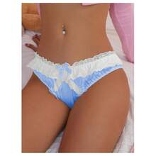 Women's Satin Bow Panty Lace Trim Low Rise Cute Bikini Underwear Silky Panty Brief - 藍色 - 查看 6