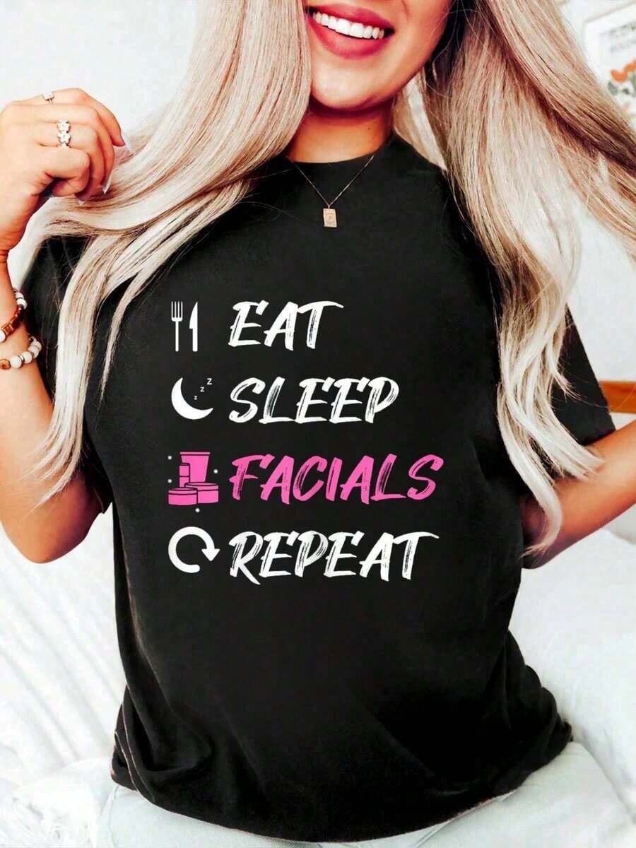 1 pieza de camiseta casual para mujer, 100% algodón, camiseta de esteticista con frases divertidas, regalo para esteticista, camiseta para mujer y hombre, de corte holgado, cómoda y suave, con cuello redondo, camiseta premium para mujer, estilo Y2K, camisetas de moda de verano, camisetas casuales de estilo urbano. - Negro - Ver 1