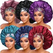 6pcs Printed Elastic Brimmed Sleep Cap For Women - Solid Color Smooth Satin Fabric, Casual & Comfortable, Suitable For Sleeping To Protect Hair,Holiday,Travel - 6PCS - View 3