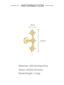 EleRunis 1 chiếc khuyên tai hình ngôi sao tám cánh bằng bạc Sterling 925, mặt phẳng, thích hợp cho xỏ khuyên sụn tai, vành tai, trang sức cao cấp để đeo hàng ngày, dự tiệc cưới, lễ đính hôn, kỷ niệm, ngày Valentine. - Vàng - Xem 5