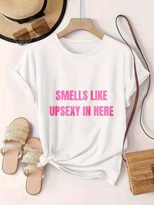 Women's Casual Short Sleeve T-Shirt - Smells Like Upsexy In Here, Round Neck, Summer Top, Machine Washable, Ladies' T-Shirts, Casual Wear, Modern Style, Comfortable Fit

Black - 白色 - 查看 2
