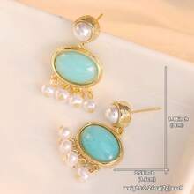 Handmade Vintage Tassel Oval Dangle Earrings Set, Exquisite Textured Outline With Sparkling Decor - Gold - View 3