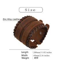 1pc Vintage Multilayer Distressed Leather Bracelet, Men's Business Casual Fashion Accessory - Brown - View 2