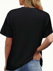 200g Polyester Casual Short-Sleeve T-Shirt With Anime And Alphabet Print, Round Neck, 1 Piece, Women's Clothing, Loose Style, Casual And Versatile, Y2k T-Shirt. - 黑色 - 查看 2