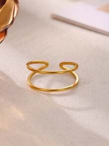1Pc Minimalist Stainless Steel Double Layer Open Rings For Women, Gold Ring, Open Adjustable Finger Ring, Women's Ring, Women's Accessories, Minimalist Jewelry For Daily Wear, Birthday Gift, Valentine's Day Gift - Multicolor - View 3