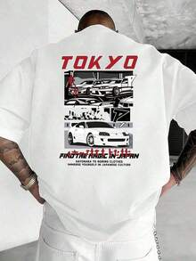 Ropa de hombre; Camisetas de verano; Camisetas gráficas de carreras para hombre, Camiseta de doble cara con estampado de carreras callejeras de Tokio, Moda de verano de alta calidad, 100% al - Blanco - Ver 3