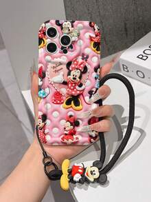 Disney Minnie Mouse Phone Case With Minnie Charm And Lanyard - Cute Minnie Protective Case With Plush 3D Collage, Multiple Outfits, And Pink Polka Dot Background, Equipped With Delicate Mickey Decorative Lanyard And Beaded Bracelet For Easy Carrying, Compatible With IPhone 17, 16, 15, 14, 13, 12, 11 Pro Series, Ideal For Birthdays, Holidays, Anniversaries, Graduation Gifts, Or Any Special Occasion To Surprise Family, Friends, Classmates, And Loved Ones. - trắng - Xem 3