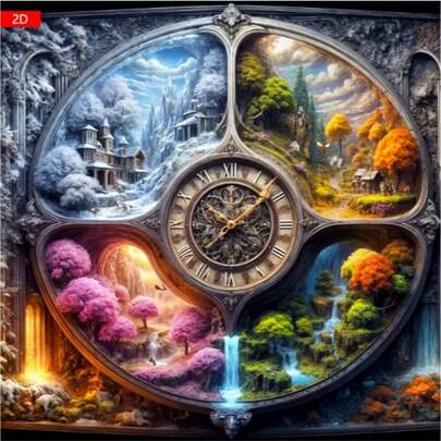 1pc 40x40cm/15.7x15.7Inch Large Size Frameless Round Diamond Painting Kit, Steampunk Art Four Seasons Landscape Pattern, Square Diamond Painting Full Artificial Rhinestone Mosaic Painting Kit For Beginners, Handmade DIY Diamond Painting Gem Art Home Wall Decor Gift