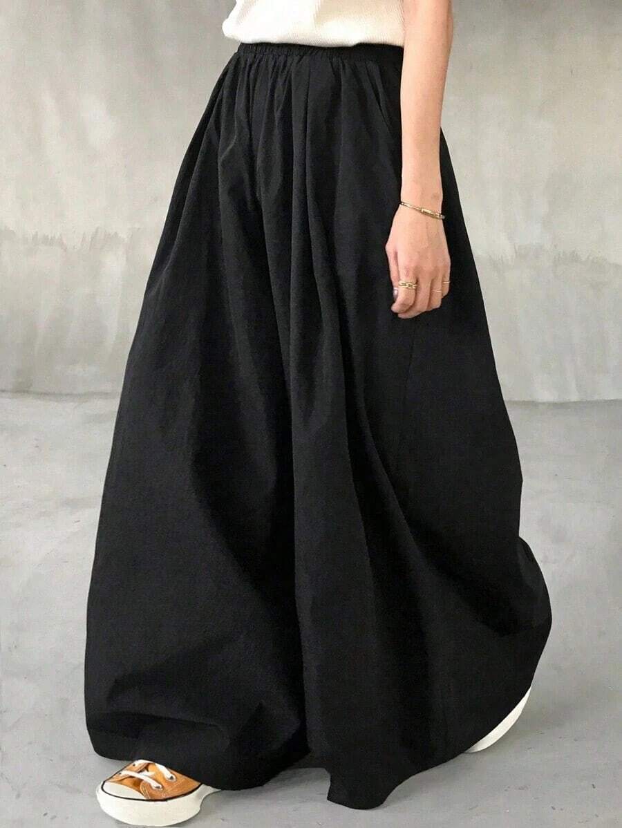 Pantalón ancho y suelto de pierna ancha y culotte negro para mujer, primavera - Negro - Ver 1
