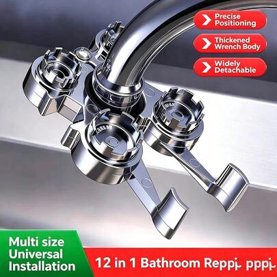 Cờ lê vòi nước đa năng 12 trong 1, dụng cụ lắp đặt bồn rửa đa năng dùng cho sửa chữa đường ống nước phòng tắm và nhà bếp, tháo lõi van và đầu lọc, lý tưởng cho việc bảo dưỡng vòi nước, lắp đặt bồn rửa, cải tạo phòng tắm và nhà bếp, bảo trì đường ống, một công cụ thiết thực cần thiết cho mọi hộ gia đình.