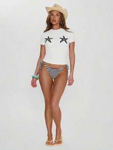 Camiseta de Verano Ajustada con Manga Corta y Cuello Redondo, Diseño de Estrella de Mar, Estilo Divertido y Genial para Chicas, Ideal para Vacaciones, Aeropuerto, Playa, Ibiza, Regreso a Clases, Primavera - Estilo - Ver 4