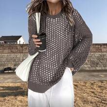 Spring And Summer Women's Knitted Bikini Beach Dress, Knitted Round-Neck Cover-Up With Hollow-Out Design - Grey - View 1
