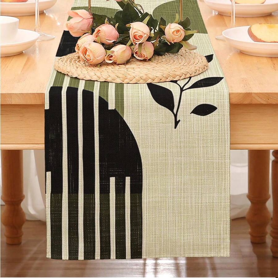 1 buah Taplak Meja Motif Tanaman Segar & Geometris, Gaya Minimalis Nordik, Bendera Dekorasi Meja/Lemari Persegi Panjang, Dicetak dengan Bahan Poliester, Cocok untuk Dalam/Luar Ruangan, Penggunaan Sehari-hari, Pernikahan, Dekorasi Rumah Liburan, Restoran, Ruang Tamu, Meja Makan, Dekorasi Dapur, Pesta, Hadiah Liburan, Semua Musim - Hijau - View 1
