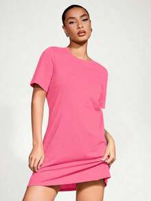 Vestido corto de mujer de unicolor para uso casual, diario y de fiesta - Rosa Fucsia - Ver 7