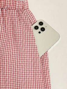 Frenchy Conjunto de 2 piezas de top sin mangas de cuello redondo a cuadros y pantalones para mujer - Marrón - Ver 5