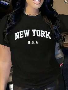 Camiseta de manga corta impresa New york blusa de cuello redondo casual primavera verano ropa de mujer - Multicolor - Ver 1
