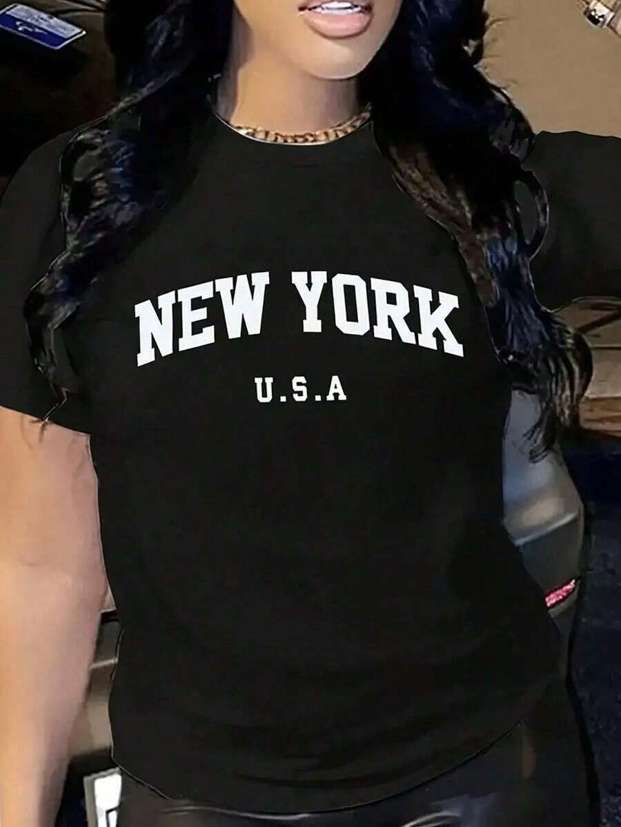 Camiseta de manga corta impresa New york blusa de cuello redondo casual primavera verano ropa de mujer - Multicolor - Ver 1