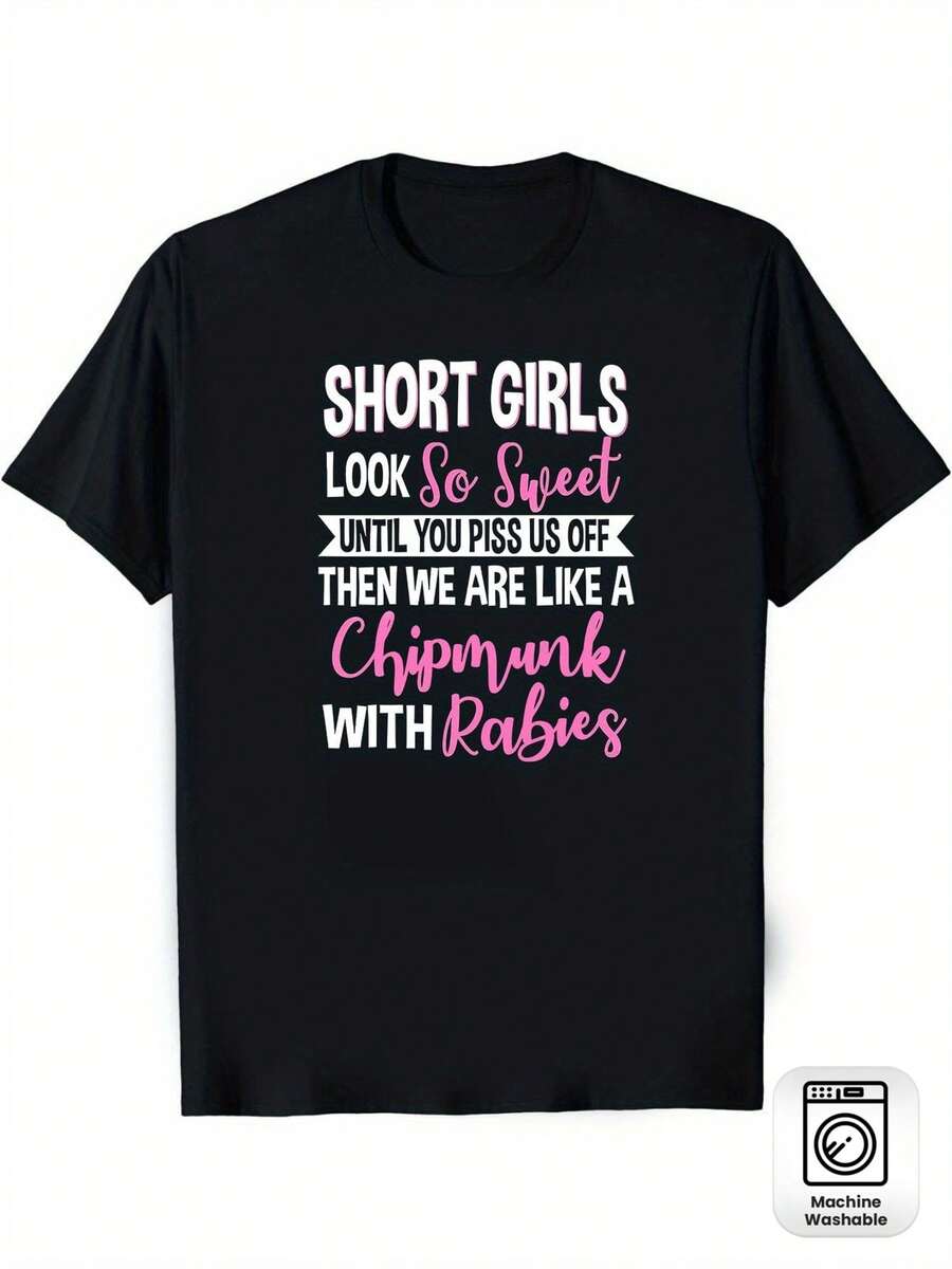Elegant Soft Cotton Everyday T-Shirt With Slimming Effect, Designed For Petite Women - Black With Inspirational Text, Casual Crew Neck Short Sleeve T-Shirt, Non-Stretch, Machine Washable, Perfect For Confident Everyday Outfits, Comfortable Fit, Chic Fashion T-Shirt. - 黑色 - 查看 1