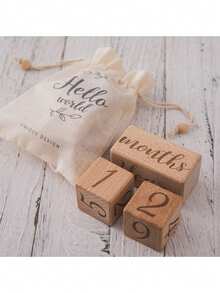 Newborn Growth Milestone Wooden Blocks, Growth Memory Photography Props, Birthday Record Photography, Birth & Growth Commemoration - Beige - View 7