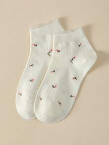 1/5 Pairs Women's Candy Color Floral Print Short Socks, Suitable For All Seasons, Random Colors, Back To School, Funny Socks - Multicolor - View 5