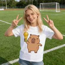 Tops para mujer de Algodón de Manga Corta con Cuello Redondo y Estampado de Capibara Ganadora de la Copa del Mundo para Mujer, Ropa de Verano para Mujer, Ropa de Vacaciones para Mujer, Tops para Mujer, Tops y Conjuntos de Verano, Ropa de Verano, Regalos de Pascua, Regalos para la Copa del Mundo 2026 - Blanco - Ver 6