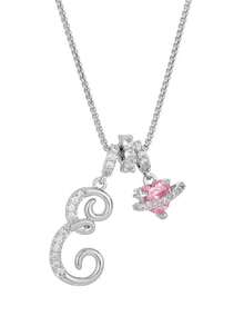 1 pieza Collar de acero inoxidable dorado con colgante de corazón rosa, letra personalizada y circonita cúbica exquisita, collar con letra de nombre simple, regalo de moda para novia, mamá, familia, amiga, hija, adecuado para aniversario, Día de San Valentín, Día de la Madre, cumpleaños, graduación, uso diario, boda, baile de graduación - Plateado - Ver 8
