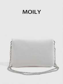 1pc Rivet Design Shoulder Crossbody Square Bag, PU Material, Metal Chain, Zipper Closure, Suitable For Shopping, Dating, Commuting, Party, Gift Giving - White - View 9
