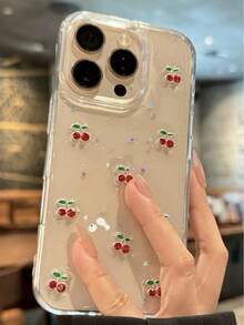 1個粉色櫻桃仿珍珠透明手機殼，適用於Apple 16 Pro Max, 15, 14, 13, 12, 11, 16E, 17，防摔手機保護套 - 無色 - 查看 1