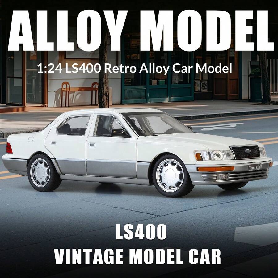 1:24 Alloy Diecast Car Model LS400 Classic Retro Simulation Sound & Light Children Toy Car With Pull Back & Forward Function, Shock Absorbing Tires, Gift For Boys On Holidays & Birthdays - Multicolor - View 1