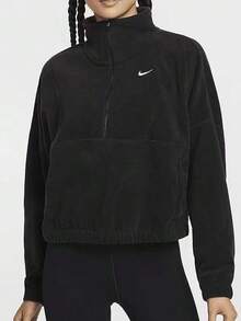 Nike Therma-FIT ONE 女款寬鬆保暖內裡半拉鍊套頭運動衫，刺繡品牌標誌，長袖半開襟 - 黑色 - 查看 2