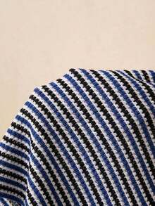 Conjunto de 2 piezas de chaleco y pantalones cortos a rayas de verano casual con decoración de botones.Conjunto de verano para el trabajo - azul real - Ver 8