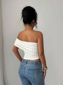 Blusa de verano para mujer con hombros decorados con botones y bajo asimétrico elegante - Albaricoque - Ver 2