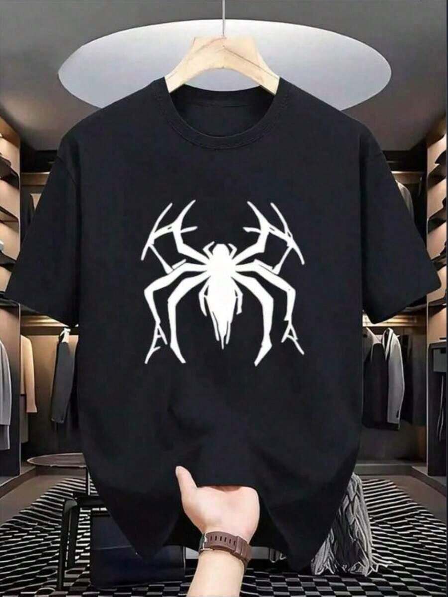 Camiseta de manga corta con cuello redondo y estampado en una sola cara, 180G de algodón,% algodón. - Negro - Ver 1