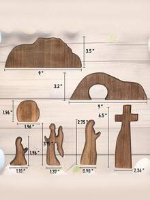 4/7pcs Wooden Easter Resurrection Scene & Cross Decor Set, Jesus Tomb Tray, Stable Scene Decoration, Suitable For Religious Places, Home Office Desk, Christian Gift, Home Figurine Decor, Easter Cemetery & Dining Table Decoration, Mother's Day Gift - A - View 10