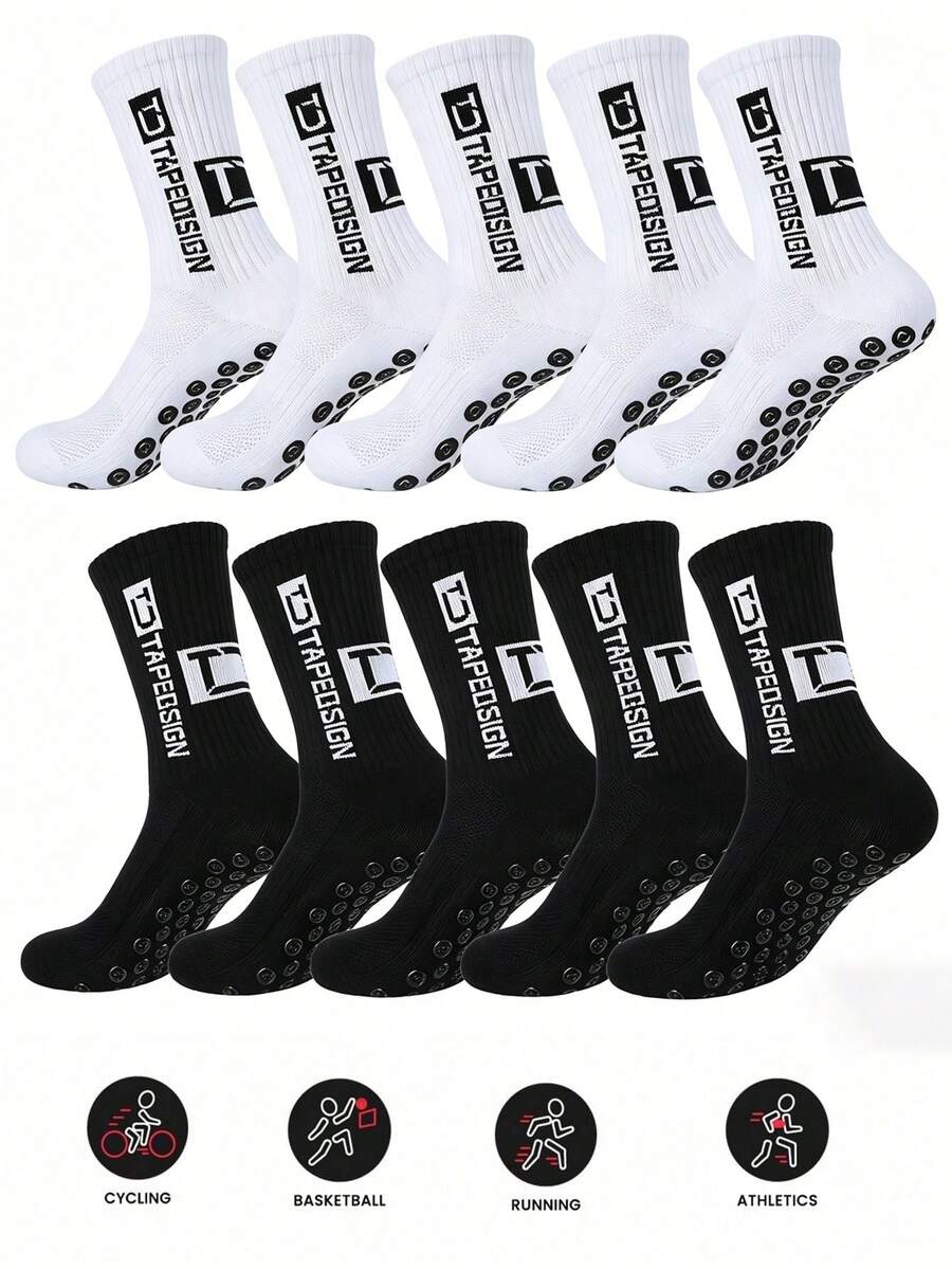 4/10 Pairs Men's Football/Soccer Socks, Non-Slip Design With Cushion Padding, Suitable For Football/Basketball/Hockey Sports