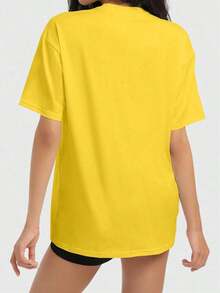 Camiseta holgada para mujer de manga corta y cuello redondo, camisa casual estilo Y2K, básica para deportes de verano - Amarillo - Ver 4