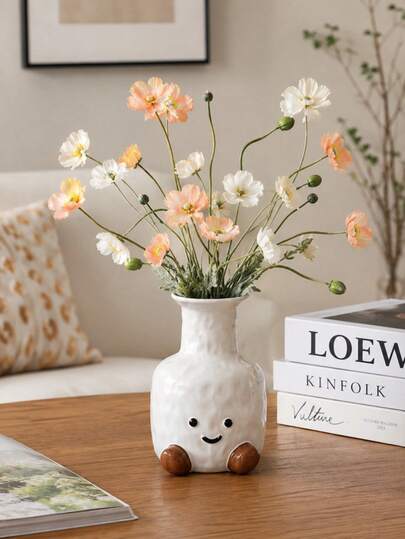 1pc Cute Smiling Face Flower Pot Vase, Kawaii Nordic Desktop Planter For Succulents Flowers & Green Plants, Aesthetic Home Decor Pot For Living Room Bedroom Office Garden