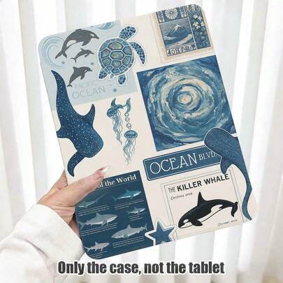 1pc Swirl, Dolphin, Sea Turtle & Jellyfish Pattern Flip Cover PU Leather Case With 360 Degree Rotating Stand And Pencil Slot, Auto Sleep/Wake Function, Compatible With Honor Pad 8/9/10, Honor GT 11.5inch/X7/X8A/X9/X8Pro/X9Pro/V9/V8 Pro, Matepad 11 Inch 2023/2022, Apple 10th Generation/ 11 2025 (A16), A9/A9+/A11/S11/S10 FE