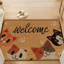 1pc Cat Pattern Printed Linen Kitchen Rug, Doormat, Bath Mat, Hallway Mat, 3D Printed Rectangle Carpet For Living Room, Bedroom, Corridor, Bathroom, Laundry Room - Polyester Rug For Indoor And Outdoor Home Decor - Multicolor - View 4