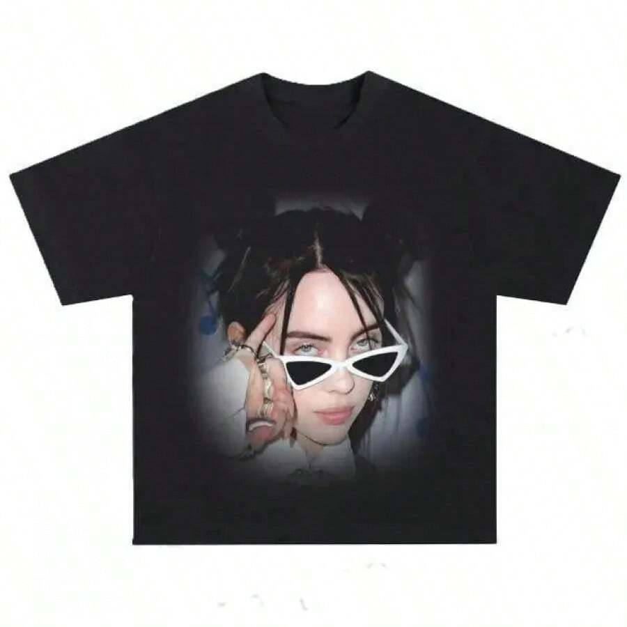 Camiseta Unisex con Gráfico de , Popular en 2026, de Algodón, para Hombre y Mujer, Estilo Y2K, Oversize, Vintage, para Fans - Negro 2 - Ver 1