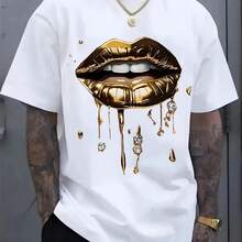 Camiseta casual de verano para hombre, manga corta, con estampado de monograma, cuello redondo, 100% algodón, tejido de punto con elasticidad media. - forma - Ver 1