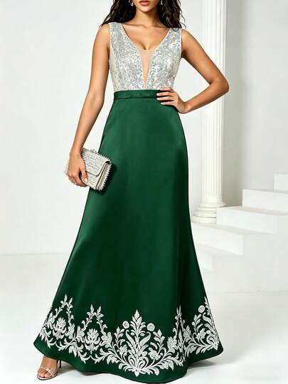 Women's Formal Evening Dress | High-Waisted Sequin Design, Suitable For Cocktail Parties And Formal Dinners Wedding
