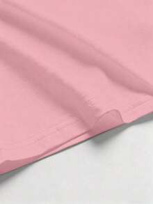 Camiseta de cuello redondo casual de mujer con estampado de oso y letras en relieve, para verano - Rosa Pálido - Ver 4