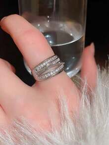 Bộ 5 chiếc nhẫn hở cao cấp, đính đá Cubic Zirconia lấp lánh, có thể điều chỉnh kích cỡ, phù hợp cho thời trang hàng ngày, tiệc tùng, lễ hội, đám cưới (Không kèm hộp quà). - Bạc - Xem 9