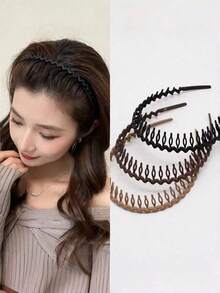 3pcs/Set Women Simple Anti-Slip Wave Headband With Teeth, Versatile Hair Accessory For Daily Use, Suitable For Washing Face, Makeup, Travel (Slight Color Difference May Occur Due To Lighting And Display Conditions) Hairband - Multicolor - View 3
