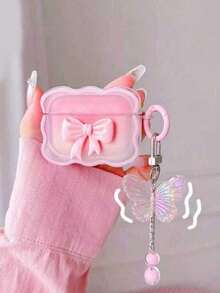 Ốp tai nghe chống sốc hình nơ lượn sóng màu hồng + mặt dây chuyền hình bướm, tương thích với các dòng tai nghe Apple 1/2/Pro2. - Nhiều màu - Xem 6