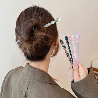 1pc Emerald Green Marble Acetate French Hair Pin,Vintage Green Pink White Black Brown Marble Pattern Acetate Hair Fork, Elegant Hair Pin For Updo, Casual & Office Hair Accessories For Women Anti-Slip Updo Hair Fork For Women Daily & Party