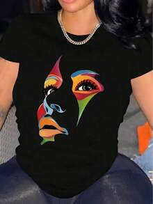 Mexican T-Shirt For Women, Round Neck, Comfortable, Casual, Cotton Blend, Short Sleeve, Soft, Breathable, Women's Clothing, Summer T-Shirt, Spring, Streetwear, Cotton Fabric, Summer Fashion. - 黑色 - 查看 12