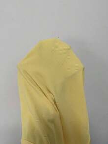 Top ajustado de cuello redondo informal para mujer - Amarillo - Ver 6