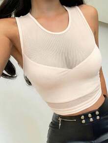 Top deportivo de malla transparente minimalista para mujer - Albaricoque - Ver 7